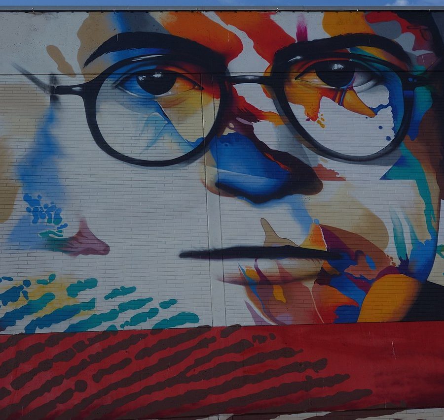 Mural of Theodor Adorno by Justus Becker and O?uz ?en. Senckenberganlage, Frankfurt